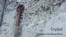  Presentation with old wooden door antique - Presentation design having old key on wooden antique door close-up background and a light gray colored foreground
