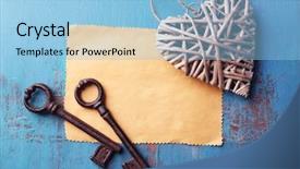  Presentation with old paper - Colorful slide set enhanced with old key with decorative heart backdrop and a light blue colored foreground