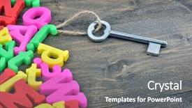  Presentation with knowledge - Theme enhanced with old key word on wooden background and a  colored foreground