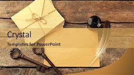  Presentation with old paper ink - PPT theme having old keys with papers ink background and a yellow colored foreground