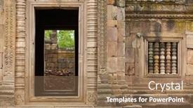  Presentation with khmer - Theme consisting of old-khmer-temple-entrance-prasat background and a coral colored foreground