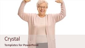  Presentation with flexing - Colorful slides enhanced with old lady - cheerful mature woman flexing her backdrop and a lemonade colored foreground