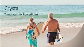  Presentation with old couple - Presentation consisting of old lady - couple with their surfboard background and a sky blue colored foreground