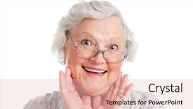  Presentation with lady - Colorful theme enhanced with old lady - happy surprised senior woman looking backdrop and a lemonade colored foreground