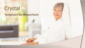  Presentation with peaceful - Slide set consisting of old lady - peaceful elderly woman reading book background and a  colored foreground