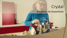  Presentation with lady - Presentation design having old lady - talkative cook background and a soft green colored foreground
