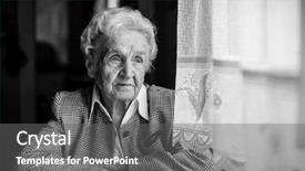  Presentation with old lady cartoon - Slide deck consisting of old lady sadly sitting near background and a gray colored foreground