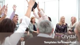  Presentation with old people - PPT theme featuring old-lady-teaches-old-people background and a gray colored foreground