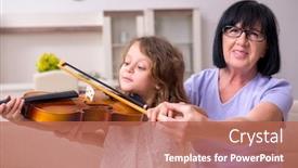  Presentation with teaching - Cool new presentation design with old lady teaching little girl backdrop and a coral colored foreground