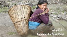  Presentation with lady - Audience pleasing presentation theme consisting of old-lady-with-carrying-backet backdrop and a coral colored foreground