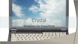  Presentation with laptop - Theme having old laptop isolated on white background background and a light blue colored foreground