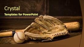  Presentation with leather - Beautiful PPT theme featuring old-leather-baseball-glove-lying backdrop and a wine colored foreground