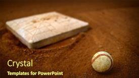  Presentation with baseball field - Slide set with old-leather-baseball-on-dirt background and a tawny brown colored foreground