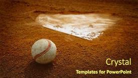  Presentation with baseball home plate - PPT layouts consisting of old-leather-baseball-on-dirt background and a tawny brown colored foreground
