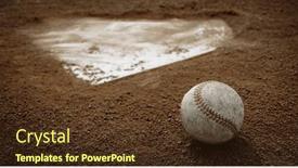  Presentation with baseball home plate - Presentation having old-leather-baseball-on-dirt background and a tawny brown colored foreground