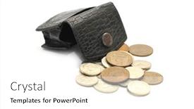  Presentation with leather - PPT theme consisting of old-leather-purse-and-coins background and a white colored foreground