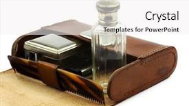  Presentation with shaving - Presentation theme consisting of old leather shaving kit on a white background background and a white colored foreground