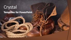  Presentation with leather bag - PPT theme with old-leather-travel-vintage-boots background and a dark gray colored foreground