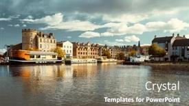  Presentation with docks - Audience pleasing theme consisting of old-leith-docks-edinburgh-scotland backdrop and a violet colored foreground
