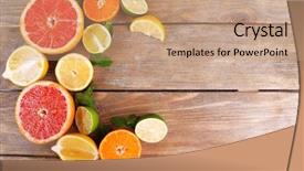  Presentation with citrus - Presentation having old letterwith leaves - different sliced juicy citrus fruits background and a coral colored foreground