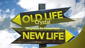  Presentation with life coaching - Cool new PPT layouts with old life - new life signpost backdrop and a tawny brown colored foreground