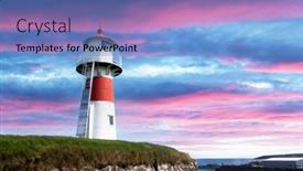  Presentation with denmark - Amazing PPT theme having old-lighthouse-outside-torshavn-city backdrop and a teal colored foreground