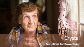  Presentation with house window - Slides consisting of graciousness - old lonely woman sitting background and a tawny brown colored foreground