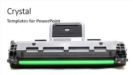  Presentation with laser weld - Theme featuring old machine - new laser printer cartridge isolated background and a white colored foreground