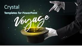  Presentation with magician - Presentation consisting of old-magician-is-showing-magic background and a wine colored foreground