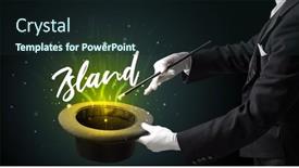  Presentation with magician - Presentation theme with old-magician-is-showing-magic background and a wine colored foreground