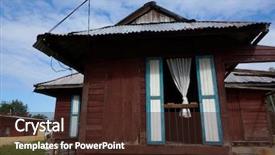  Presentation with rural housing - PPT theme consisting of old malay house at rural background and a wine colored foreground