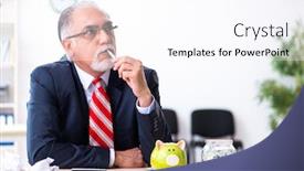  Presentation with accountant - Slide deck featuring old-male-accountant-in-budget background and a sky blue colored foreground