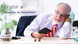  Presentation with accountant - Presentation design featuring old-male-accountant-in-budget background and a sky blue colored foreground