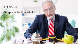  Presentation with accounting budget - Presentation design with old-male-accountant-in-budget background and a light gray colored foreground