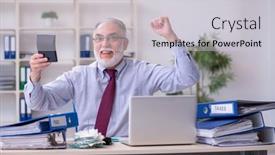  Presentation with accountant - Slide set consisting of old-male-accountant-in-budget background and a light gray colored foreground