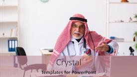  Presentation with cardiologist - PPT layouts enhanced with old-male-arab-doctor-cardiologist background and a coral colored foreground