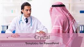  Presentation with old young - Presentation theme with old-male-arab-visiting-young background and a coral colored foreground