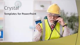  Presentation with architect - PPT theme with old-male-architect-holding-credit background and a sky blue colored foreground