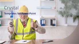  Presentation with retirement planning - Slides enhanced with old-male-architect-in-planning background and a sky blue colored foreground