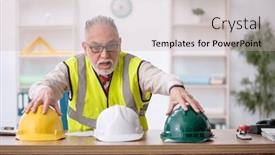  Presentation with architect - PPT theme with old-male-architect-sitting background and a soft green colored foreground
