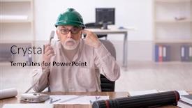  Presentation with architect - Presentation theme consisting of old-male-architect-working background and a mint green colored foreground