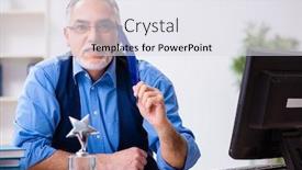  Presentation with award winning - PPT theme featuring old-male-author-winning-award background and a sky blue colored foreground