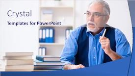  Presentation with books - Amazing presentation having old-male-author-writing-books backdrop and a sky blue colored foreground