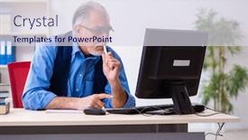  Presentation with books - PPT theme enhanced with old-male-author-writing-books background and a sky blue colored foreground