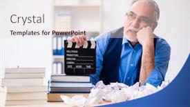  Presentation with writing - Colorful PPT theme enhanced with old-male-author-writing-screenplay backdrop and a lemonade colored foreground