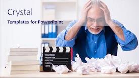  Presentation with writing - Cool new PPT layouts with old-male-author-writing-screenplay backdrop and a sky blue colored foreground