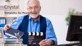  Presentation with writing - Beautiful slides featuring old-male-author-writing-screenplay backdrop and a lemonade colored foreground