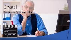  Presentation with writing - Amazing slide set having old-male-author-writing-screenplay backdrop and a lemonade colored foreground