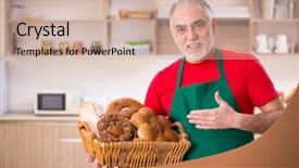  Presentation with old fashioned country kitchen - Presentation design with old male baker working background and a soft green colored foreground