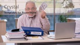  Presentation with budget - Presentation theme enhanced with old-male-bookkeeper-in-budget background and a coral colored foreground